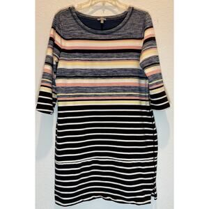 T by Talbots Striped Knit Dress 3/4 Sleeves Size X